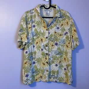 Kriss Kross Vintage Silk Floral Hawaiian Button Front Shirt size 12